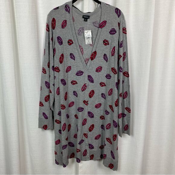 Torrid Gray Kisses Long Sleeve Slub Boyfriend Cardigan Sz.4 NWT - Picture 6 of 14